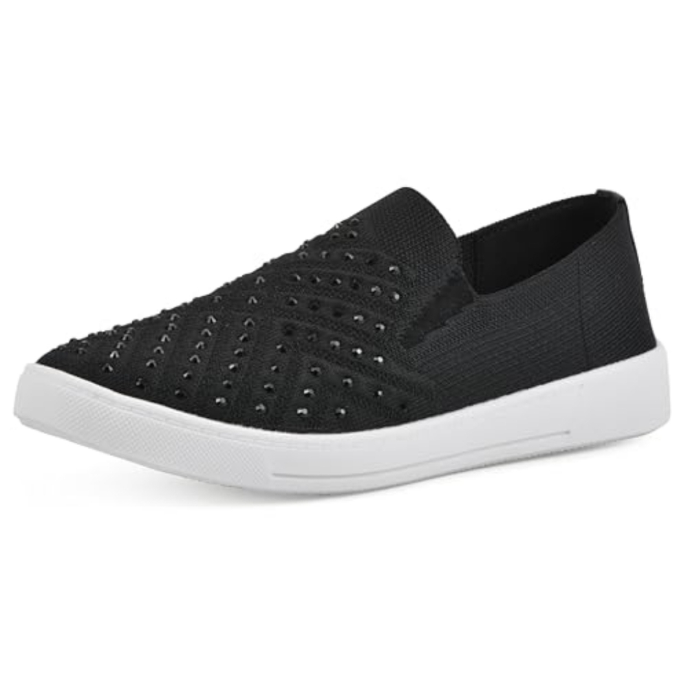 NWT WHITE MOUNTAIN Women's Bling Sneaker Black And White‎